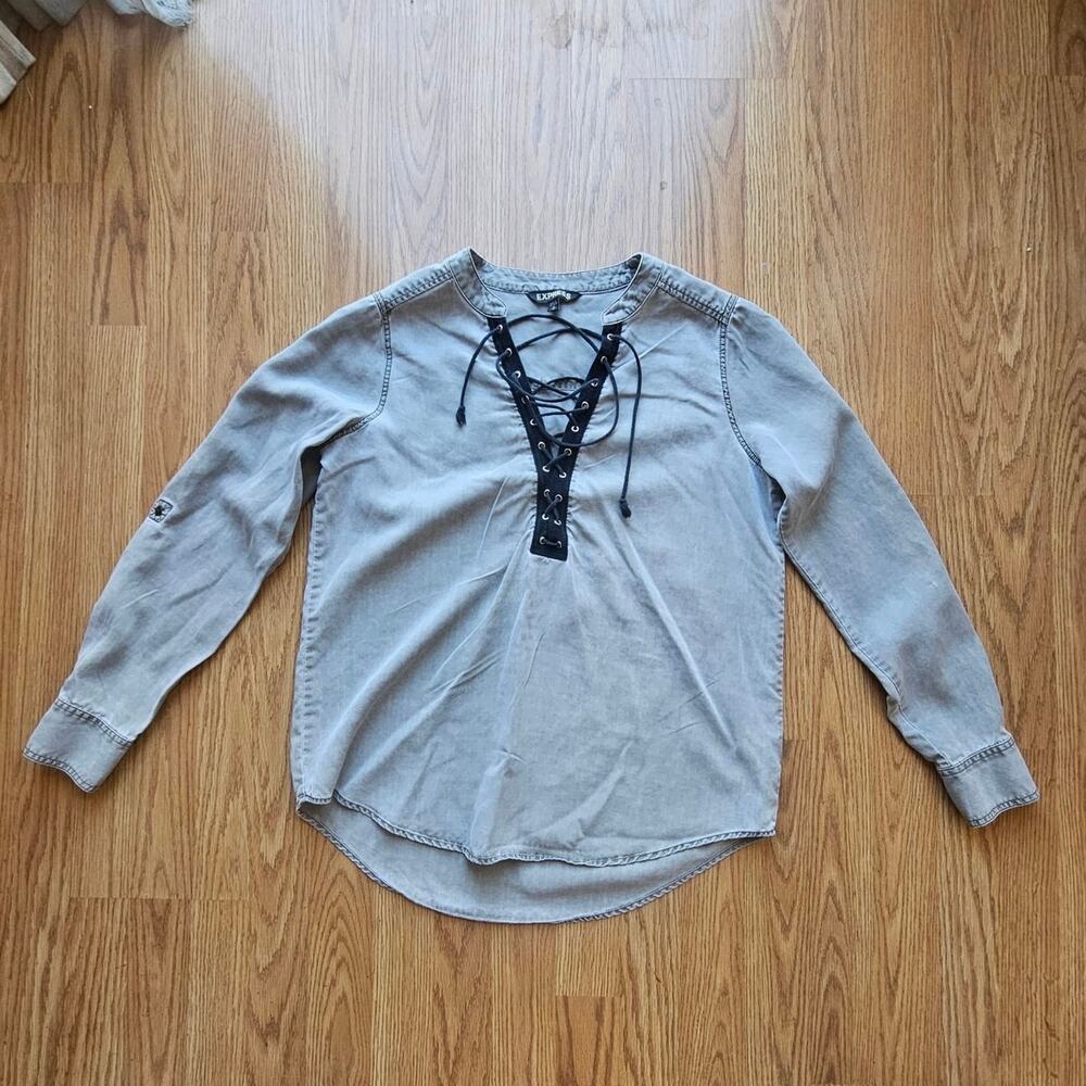 Y2K Express Charcoal Lace Up Shirt – Size Small